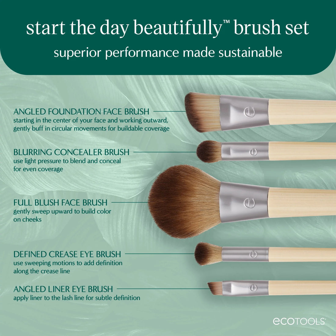 Start the Day Beautifully Makeup Brush Kit with Storage Tray, 6 Piece Set