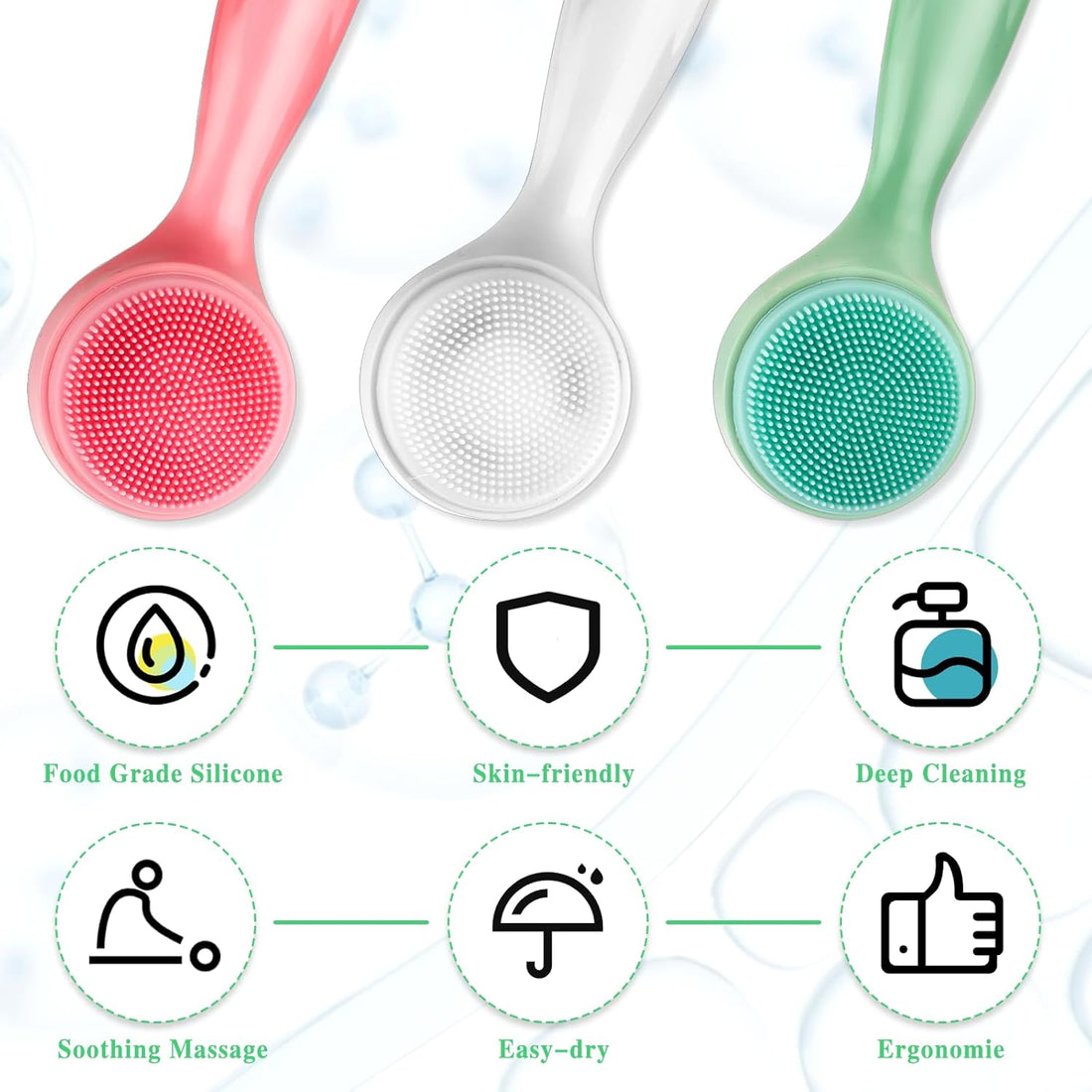 3 Pack Silicone Manual Facial Cleansing Brush Makeup Skincare Removal Applicator Skin.