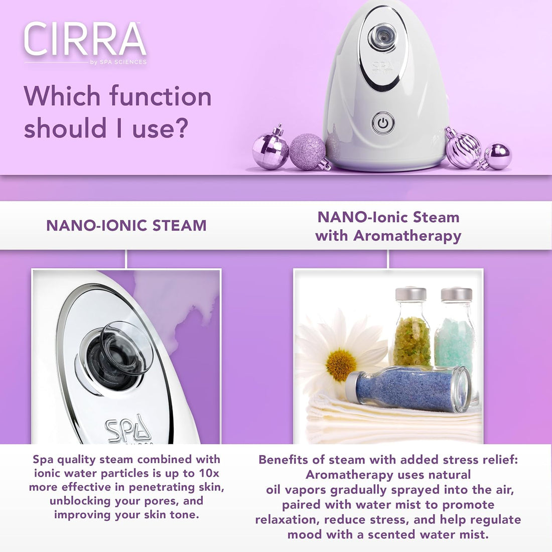 - CIRRA - Nano Ionic Facial Steamer with UVC Sanitizing Protection, Aromatherapy Function, Detox Pores.