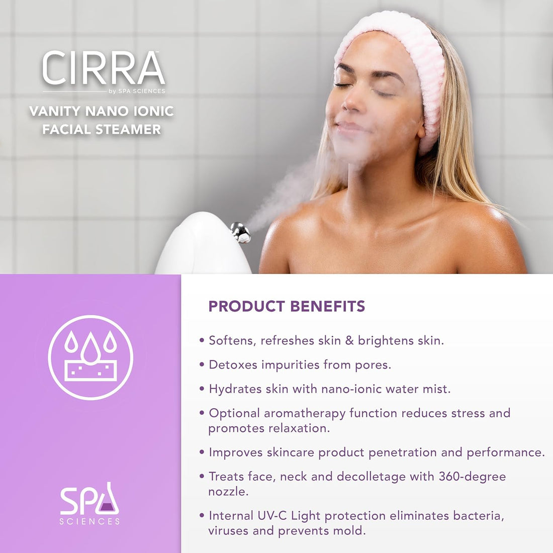 - CIRRA - Nano Ionic Facial Steamer with UVC Sanitizing Protection, Aromatherapy Function, Detox Pores.