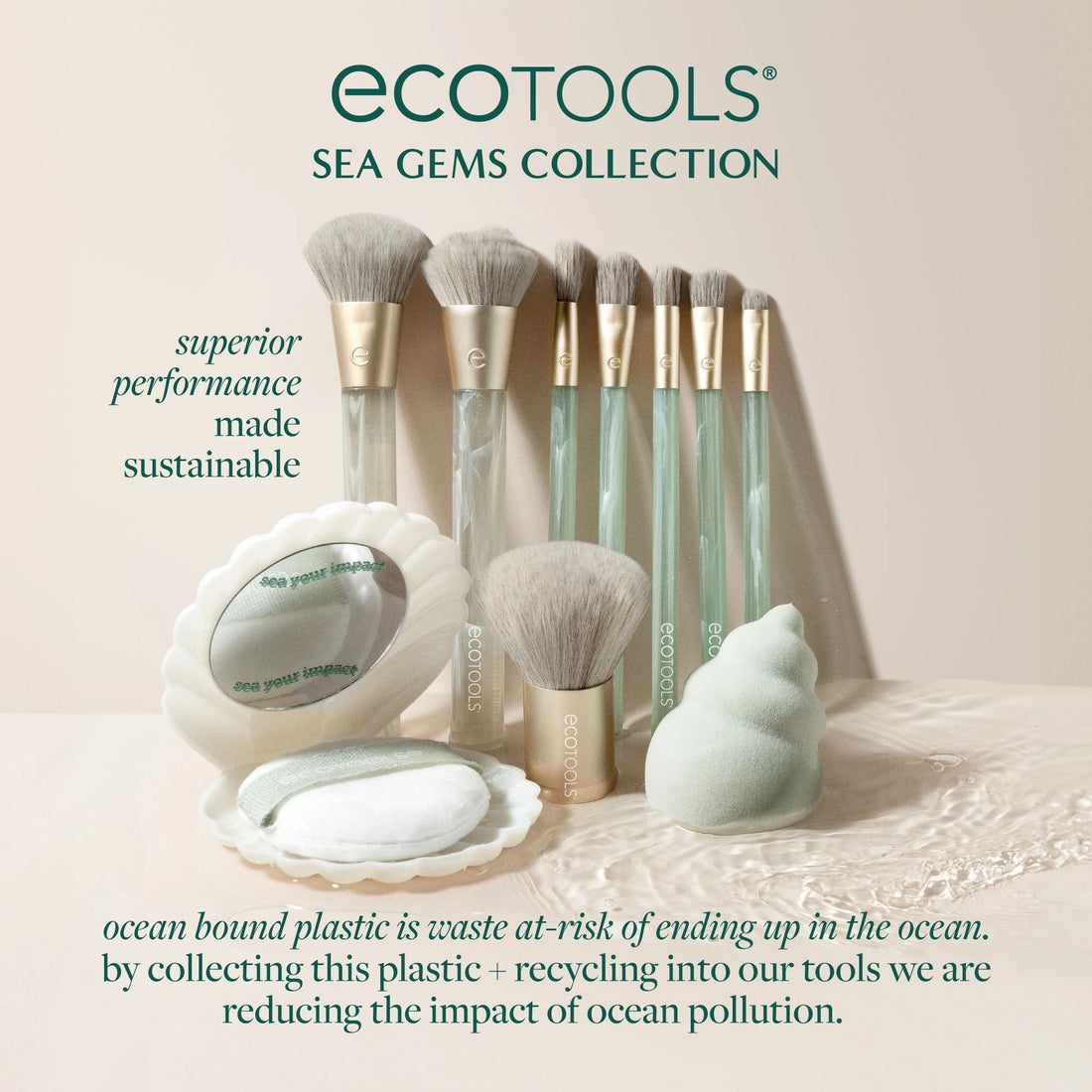 Sea Gems Face Makeup Brush & Makeup Sponge 4 Piece Set