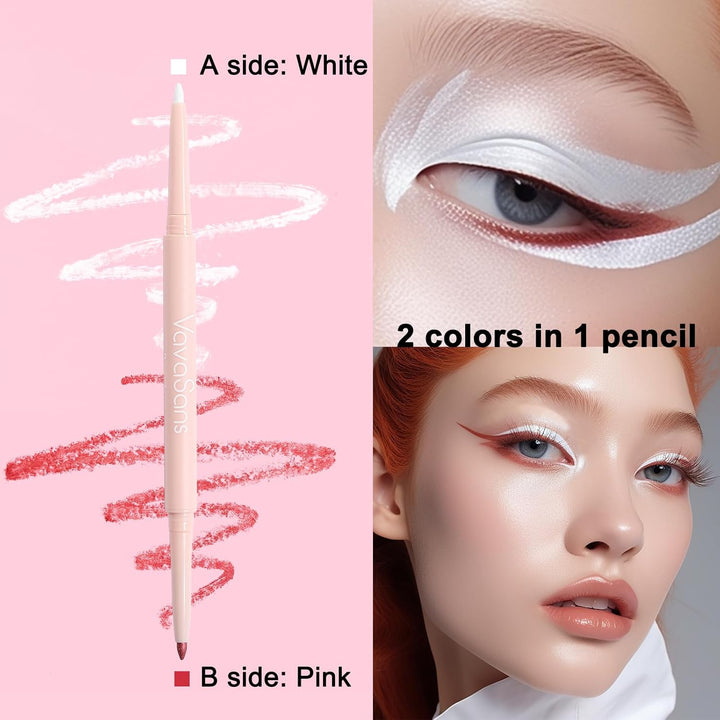 Gel Eyeliner Mechanical Pencil White and Pink Dual Ended Two Color.