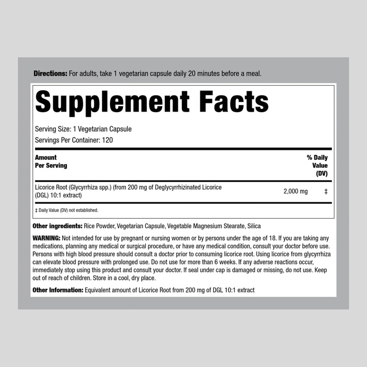 Licorice Supplement | 2000Mg | 120 Capsules | Licorice Root | Vegetarian, Non GMO, Gluten Free 