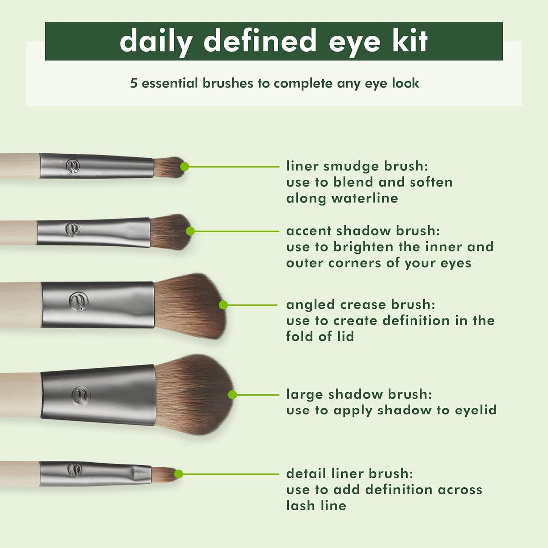 Daily Defined Eye Brush Kit, Makeup Brushes for Liquid, Powder, & Cream Eyeshadow.