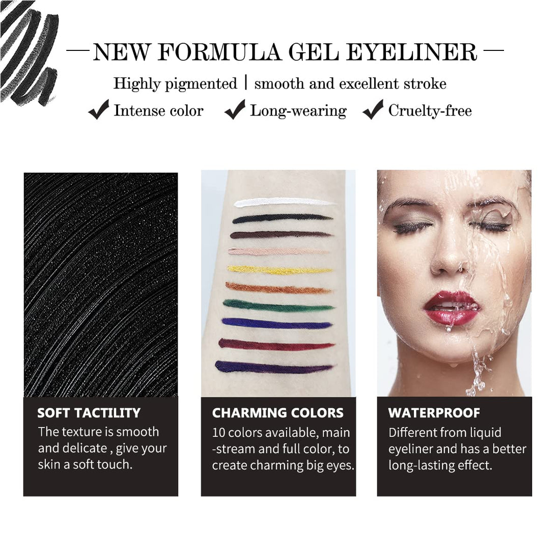 2-In-1 Gel Eyeliner Set, Tattoo Eyeliner Waterproof Smudge Proof Gel Cream Eye.