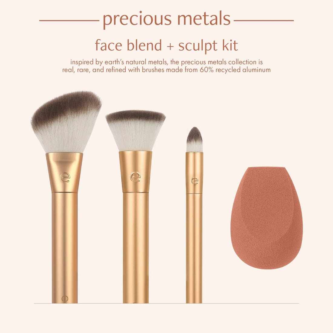 Precious Metals Face Blend + Sculpt Kit, Face Makeup Brushes, 4 Piece Set