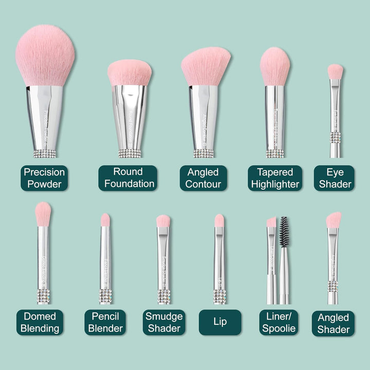 Makeup Brush Set Professional 11 Pieces with Case & Cleaning Mat Soft Vegan .