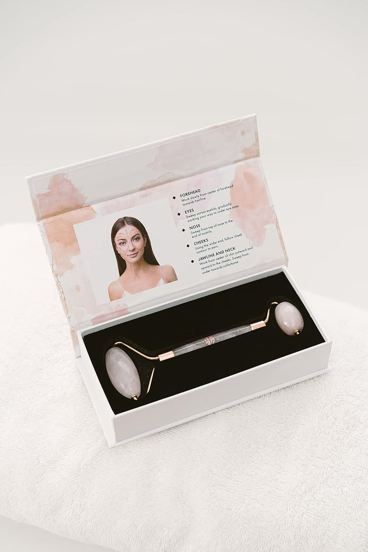 Beauty Rose Quartz Face Roller for Muscle Tightening, Eyes Wrinkles Relaxing Alternative to Jade Roller