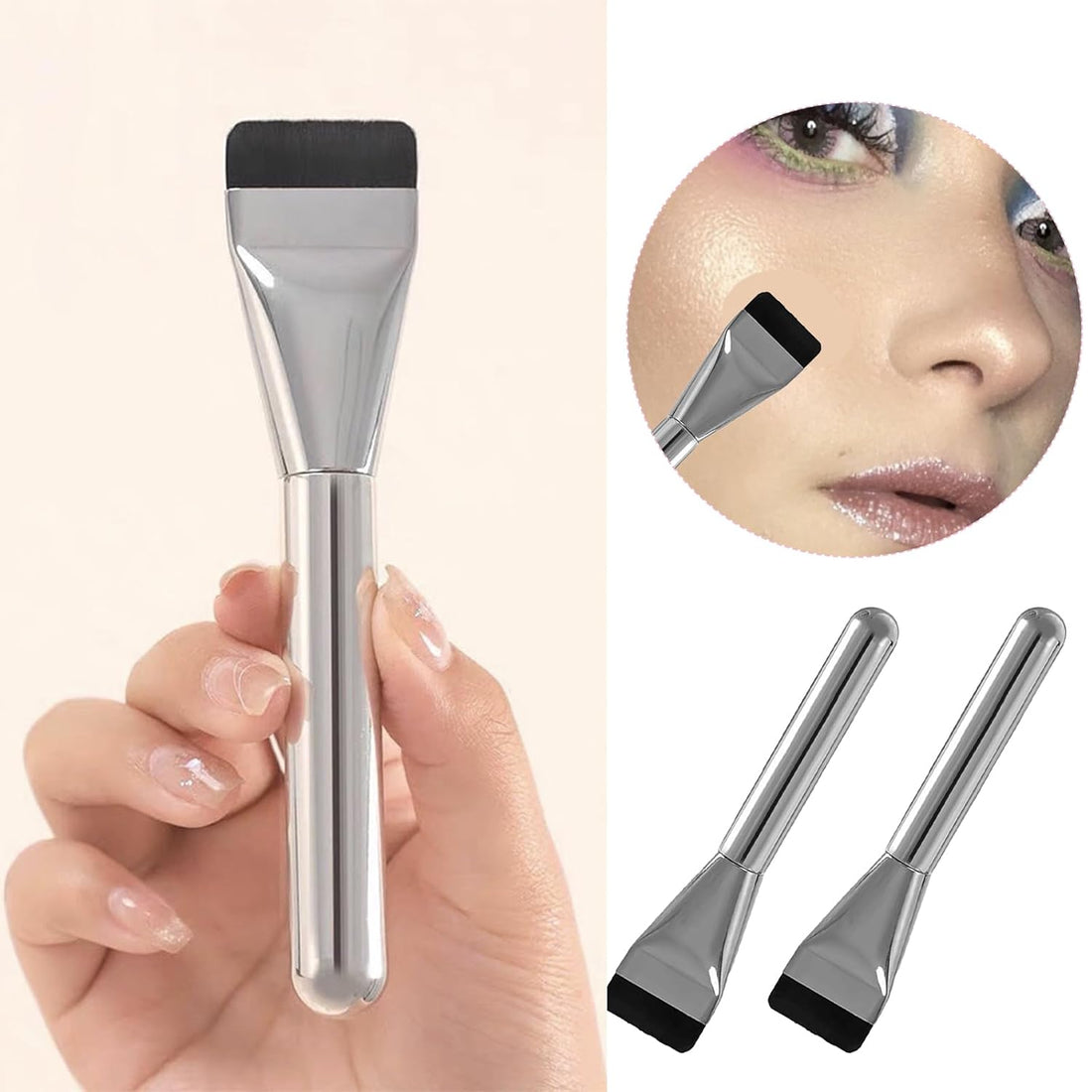 2PCS Flat Foundation Brush,Super Thin Blade Foundation Makeup Brush,Precision Flat Foundation Brush.