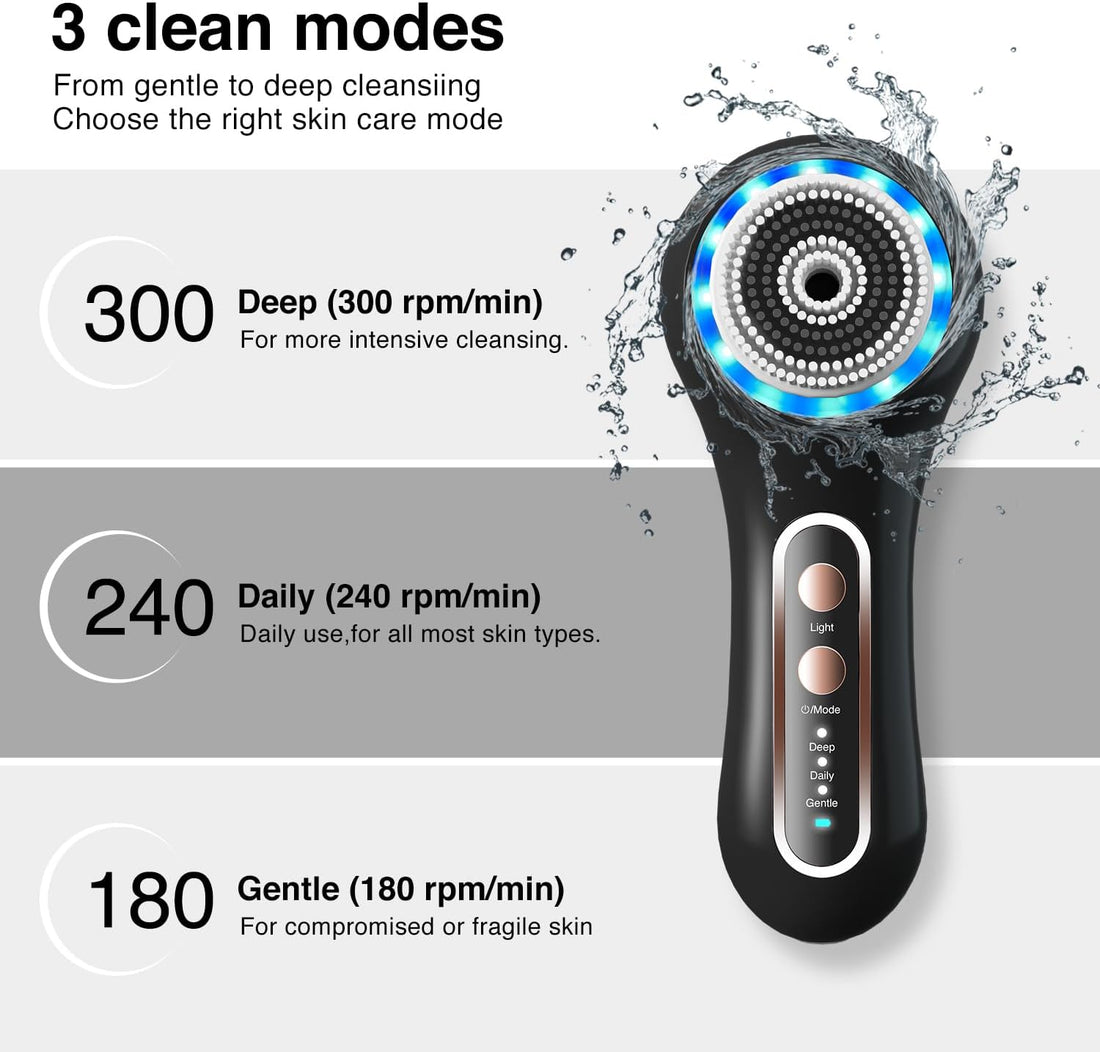 Face Scrubber Exfoliator,Facial Cleansing Brushes Rechargeable IPX7 Waterproof with 5 Brush Heads.