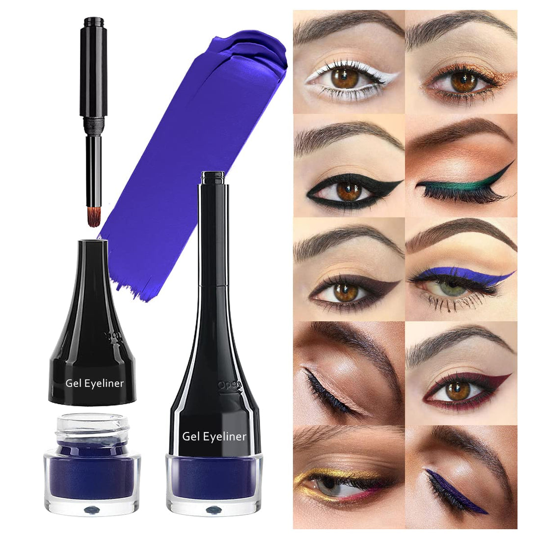 2-In-1 Gel Eyeliner Set, Tattoo Eyeliner Waterproof Smudge Proof Gel Cream Eye.