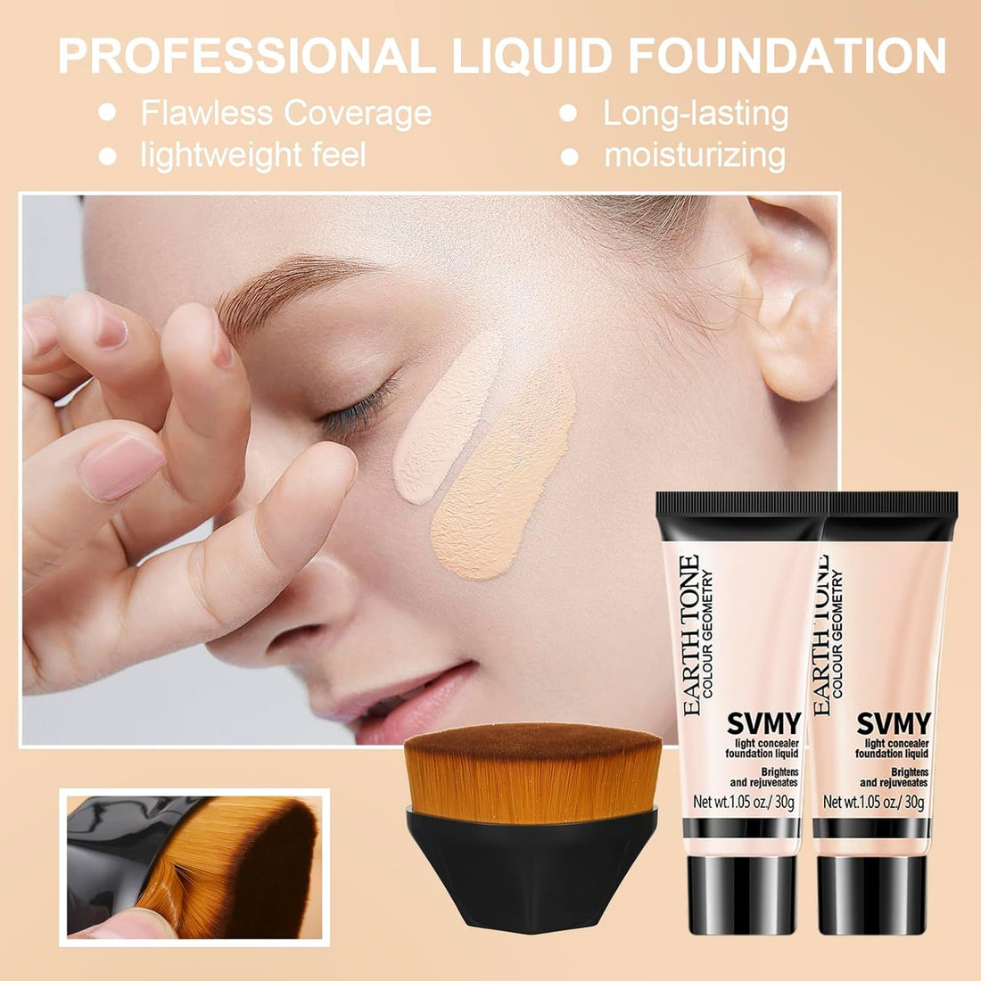 Foundation Kit Full Coverage Foundation Primer Powder Makeup Set Kabuki Makeup Brushes Foundation.