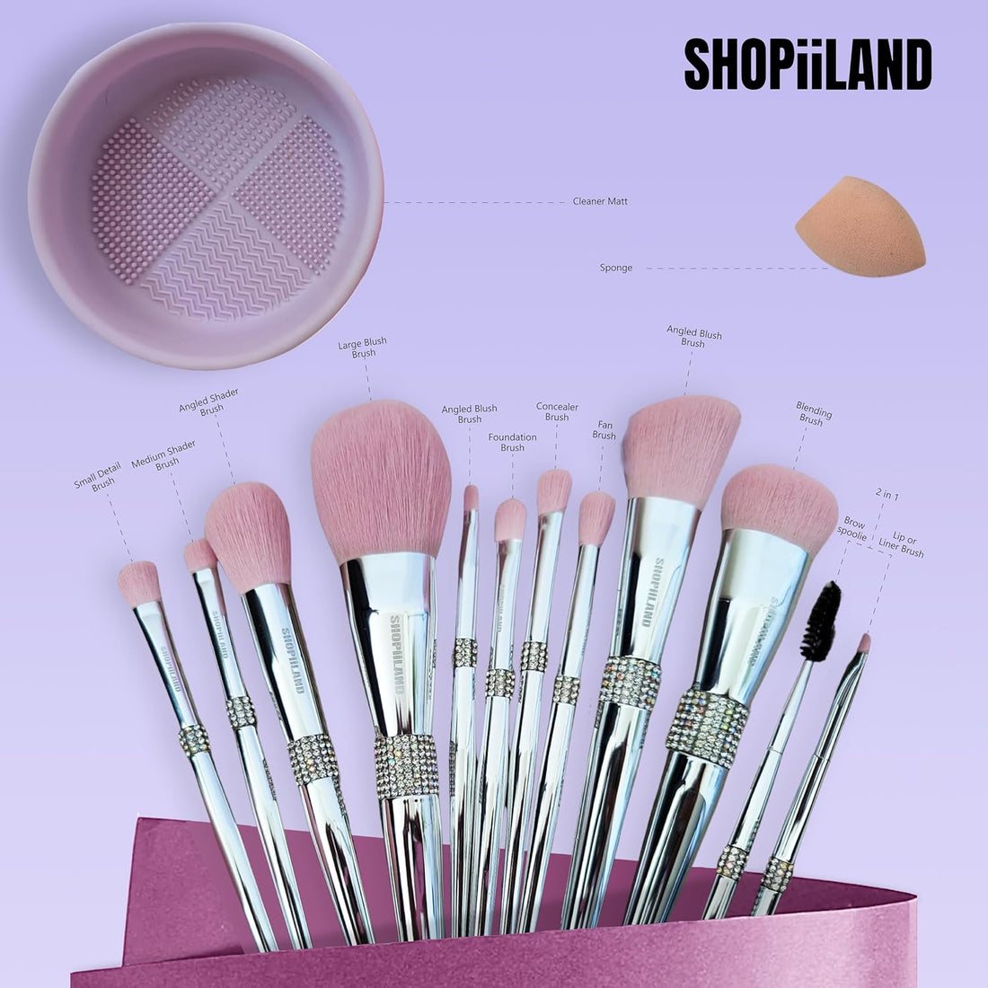 Makeup Brush Set Professional 11 Pieces with Case & Cleaning Mat Soft Vegan .