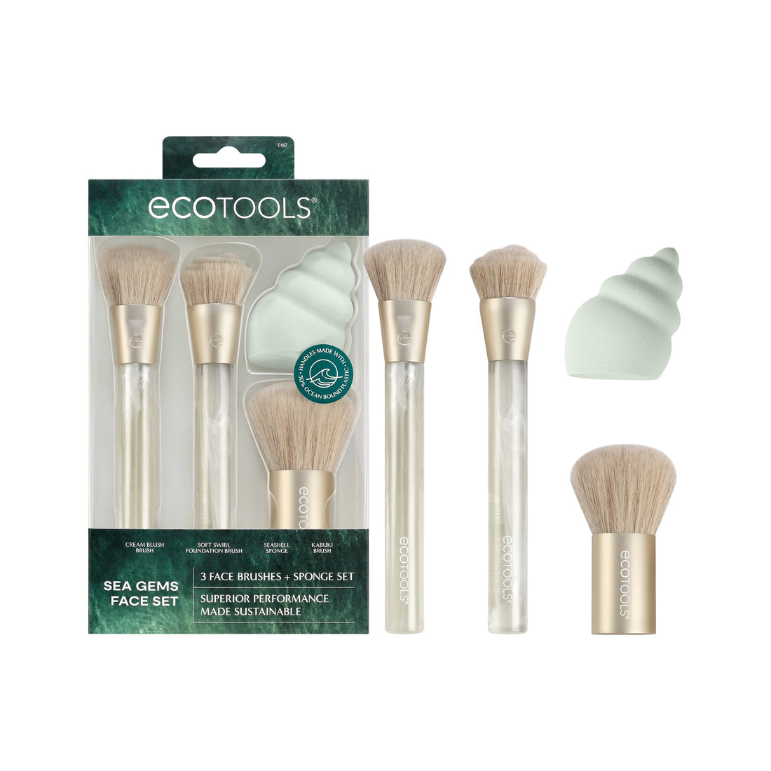 Sea Gems Face Makeup Brush & Makeup Sponge 4 Piece Set