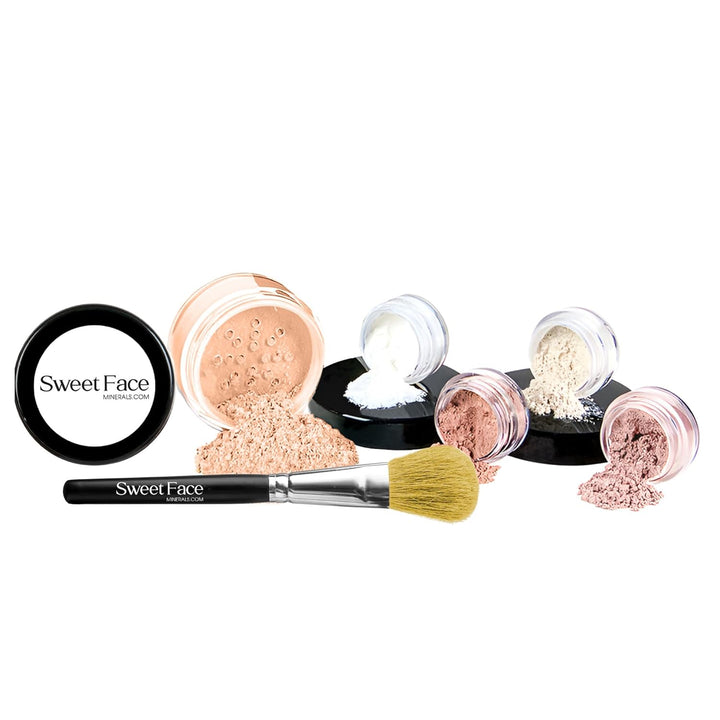 6PC Makeup Kit with Brush (Pink Bisque), All-Natural Loose Powder.