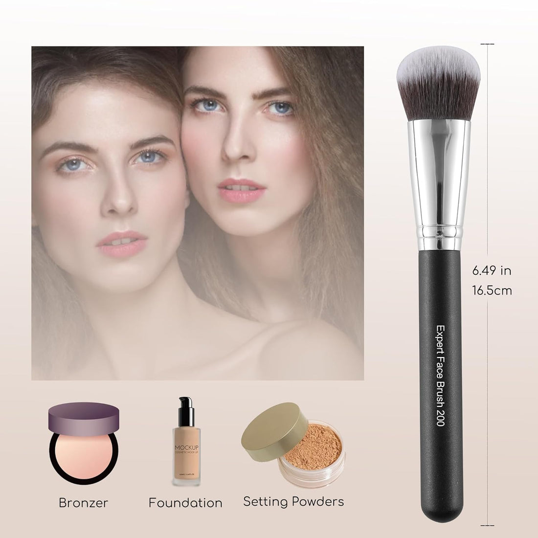 Foundation Brush for Liquid Makeup – Dense Flat Top Kabuki Brush for Cream, Powder.