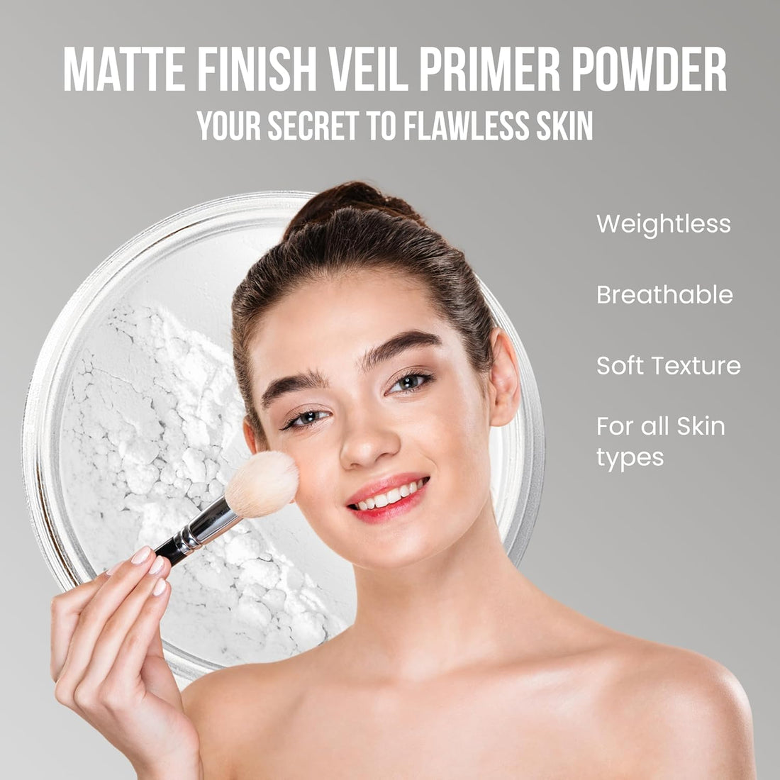 6PC Makeup Kit with Brush (Pink Bisque), All-Natural Loose Powder.