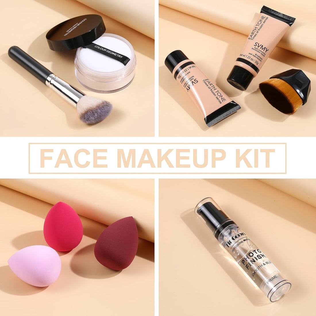 Foundation Kit Full Coverage Foundation Primer Powder Makeup Set Kabuki Makeup Brushes Foundation.