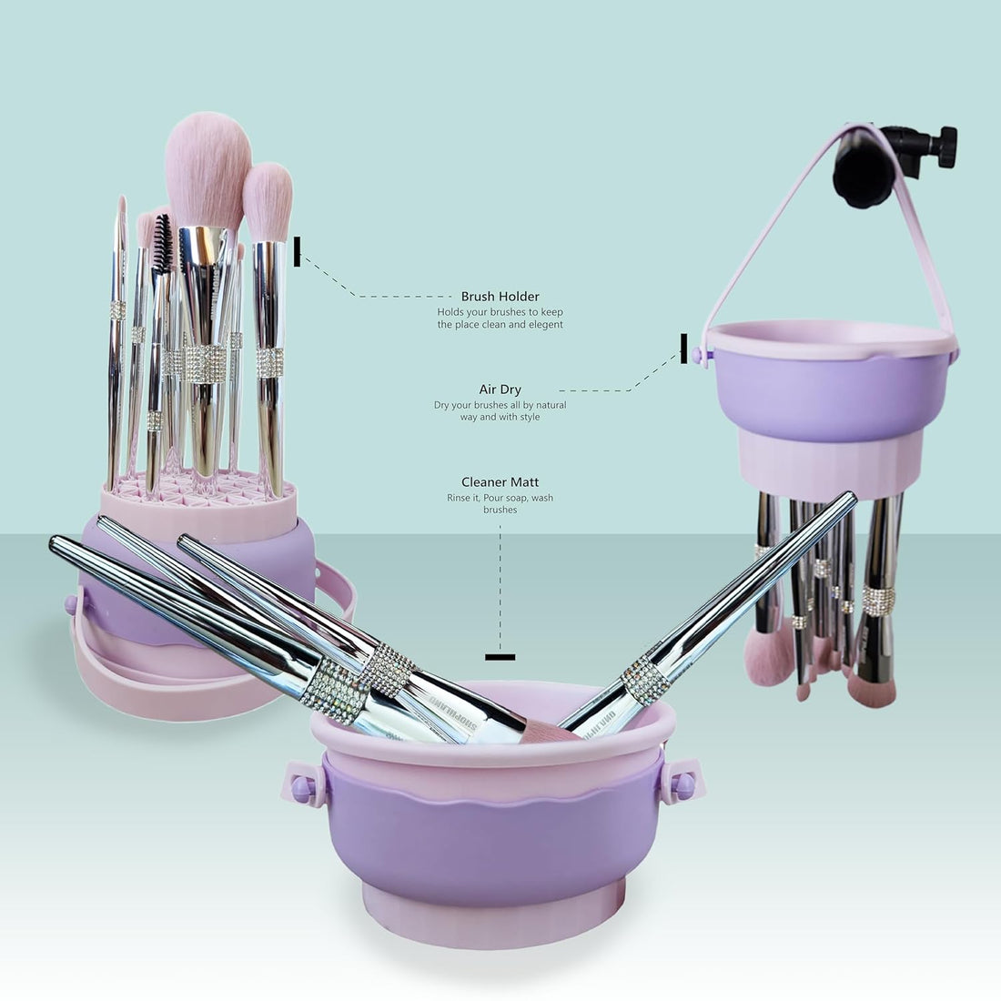 Makeup Brush Set Professional 11 Pieces with Case & Cleaning Mat Soft Vegan .