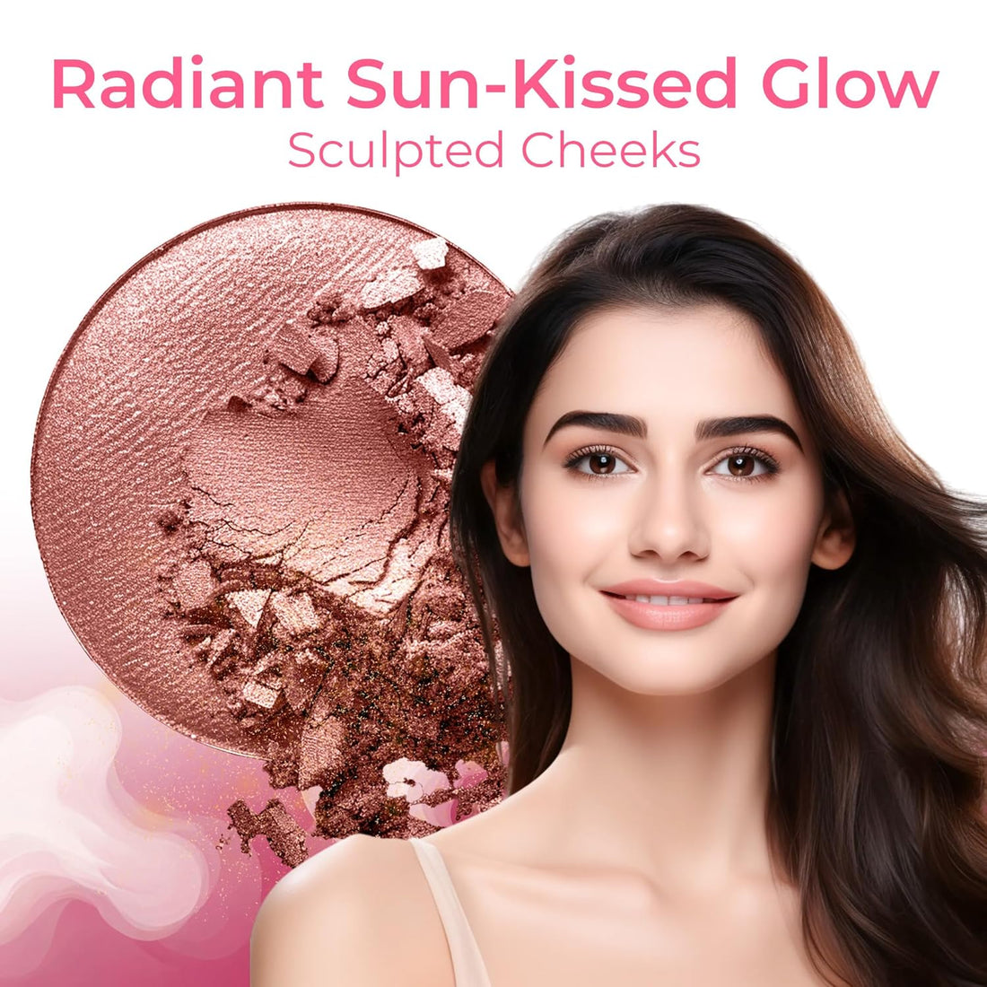 6PC Makeup Kit with Brush (Pink Bisque), All-Natural Loose Powder.