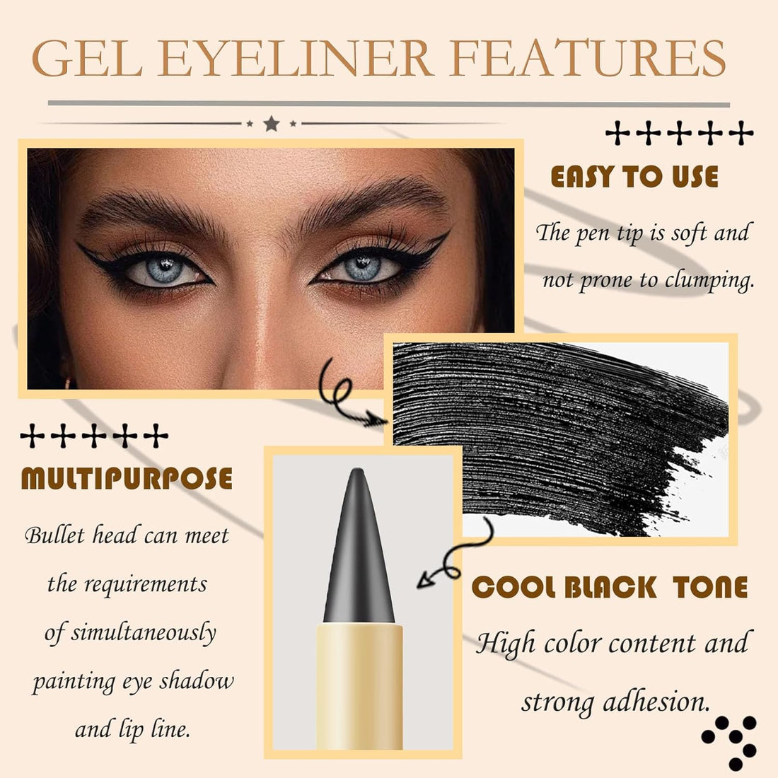 2PCS Gel Eyeliner Pencil, Natural Black Eyeliner Cream for Waterline.