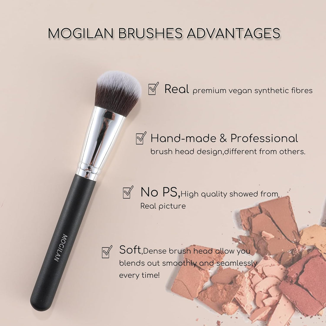 Foundation Brush for Liquid Makeup – Dense Flat Top Kabuki Brush for Cream, Powder.