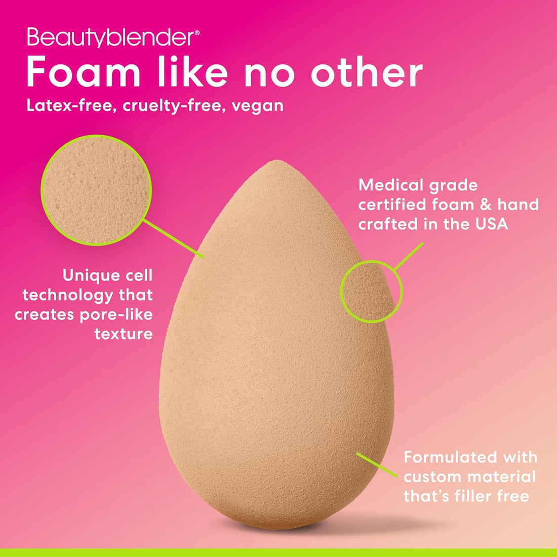 ® | Nude Beige Beauty Blender Makeup Sponge, Super-Soft Foam Easily Blends Foundations.