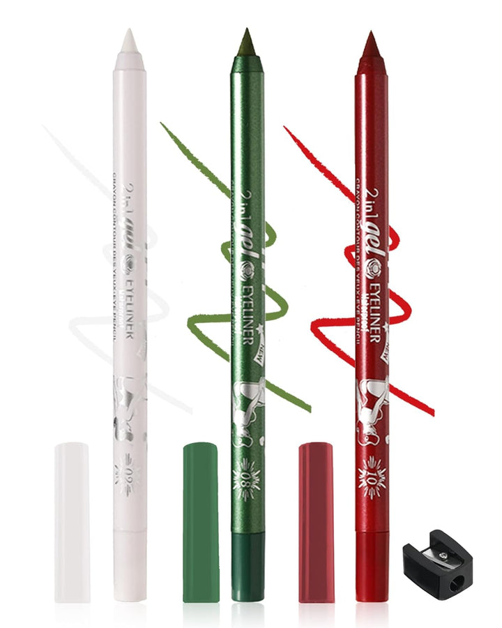 White Green Red Gel Eyeliner Pencil-3Pcs Multi-Use Colored Gel Eye Liner Eyeshadow Pen.