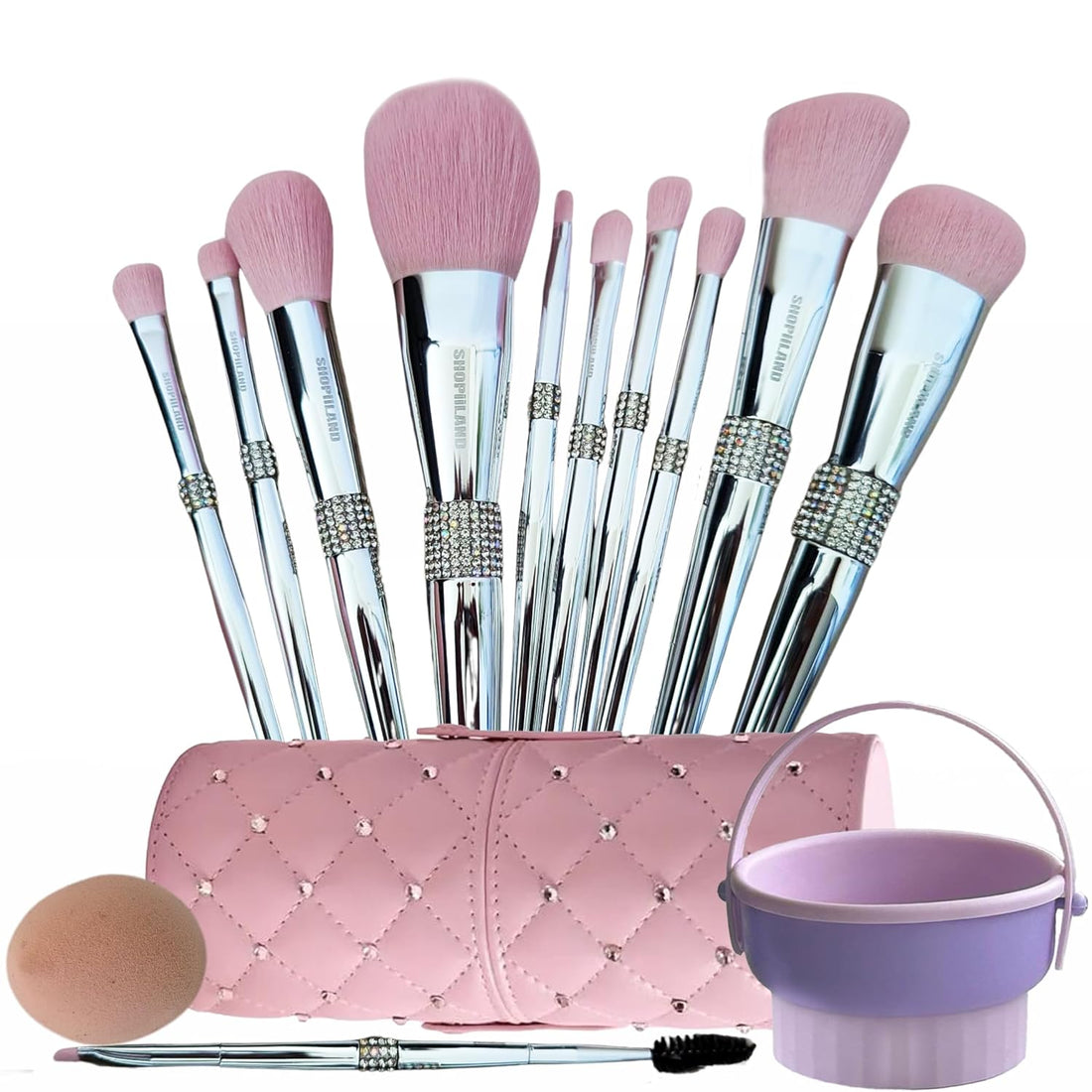 Makeup Brush Set Professional 11 Pieces with Case & Cleaning Mat Soft Vegan .