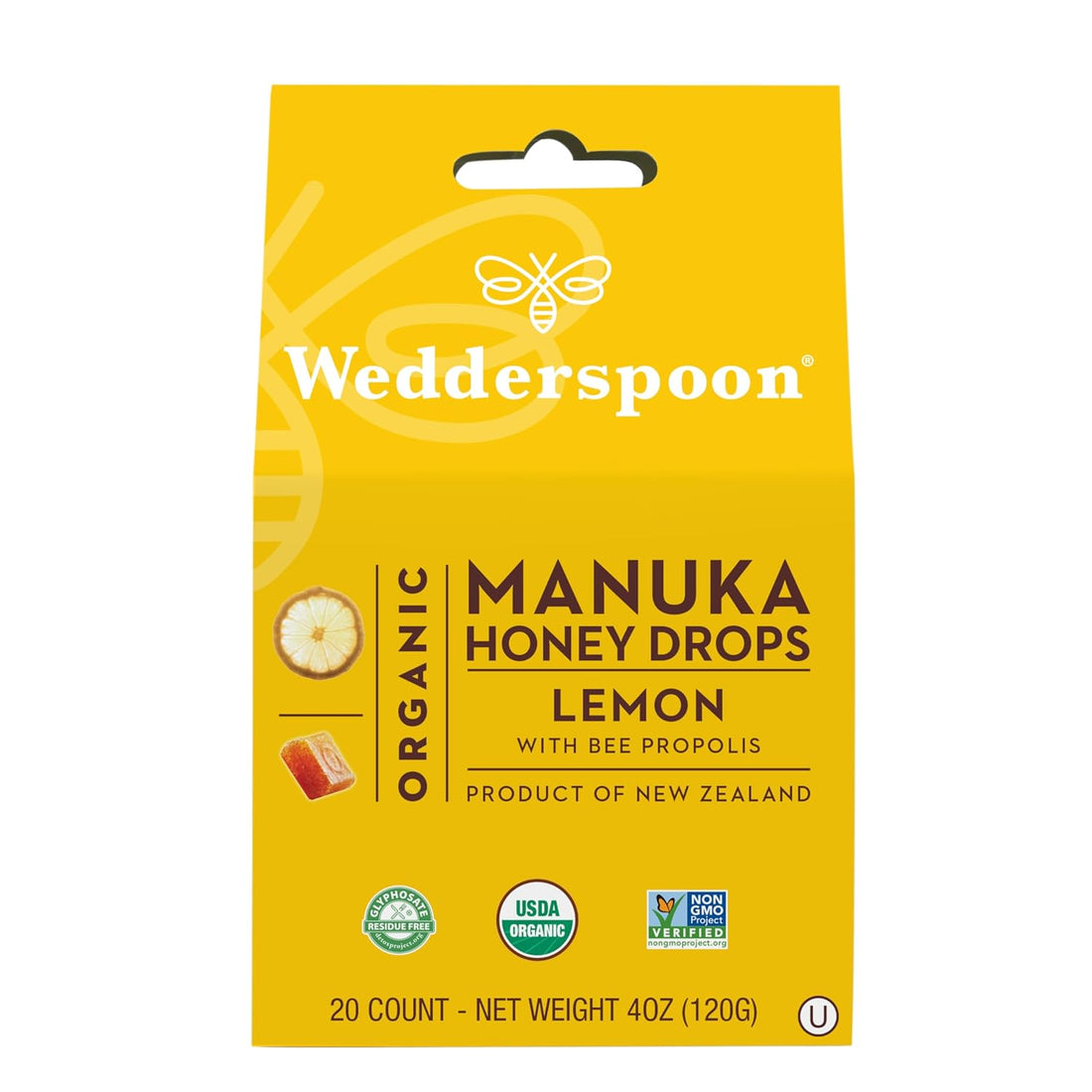 Organic Manuka Honey Drops, Lemon & Bee Propolis, 20 Count (Pack of 1) 