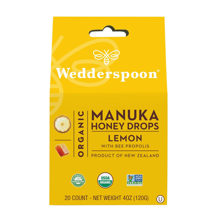 Organic Manuka Honey Drops, Lemon & Bee Propolis, 20 Count (Pack of 1) 