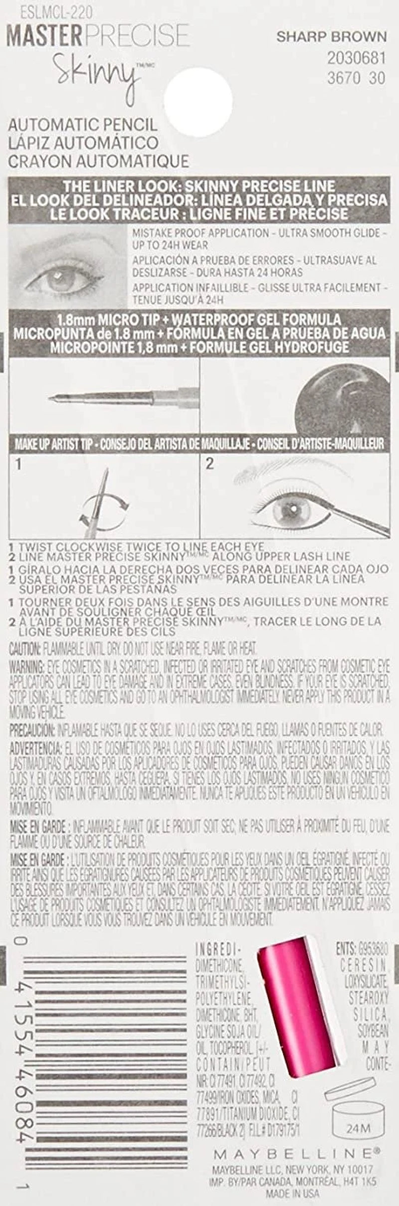 Master Precise Skinny Gel Eyeliner Pencil, Sharp Brown