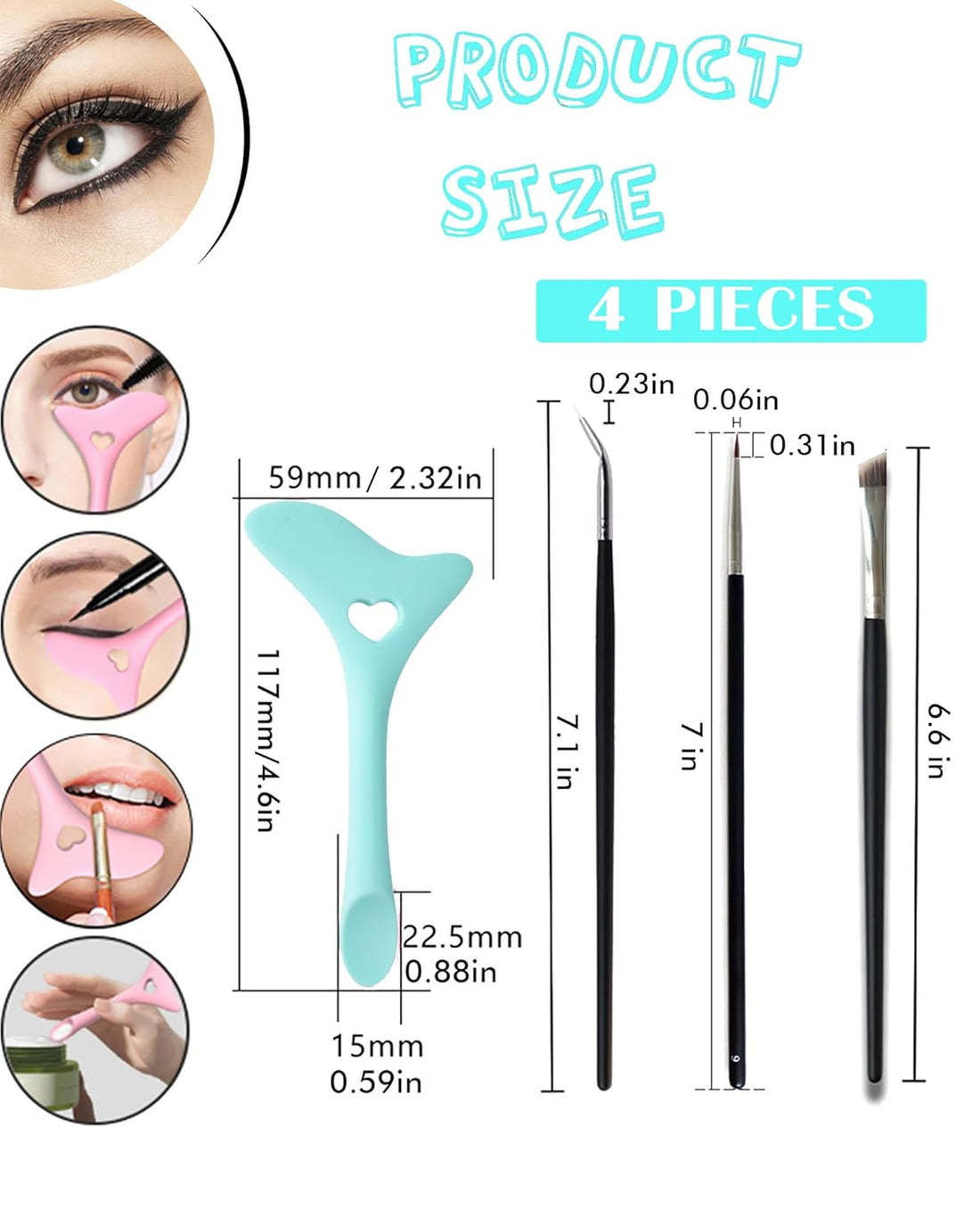 Slanted Ultra Thin Winged Eyeliner Brush Silicone Eye Liner Stencils Makeup.