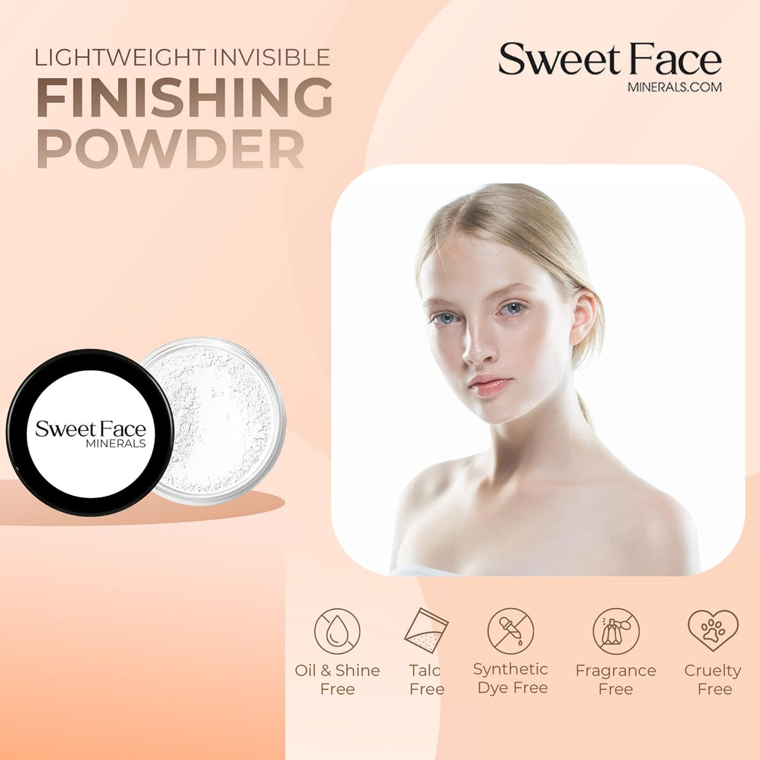 6PC Makeup Kit with Brush (Pink Bisque), All-Natural Loose Powder.