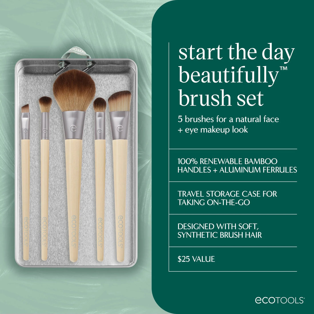 Start the Day Beautifully Makeup Brush Kit with Storage Tray, 6 Piece Set