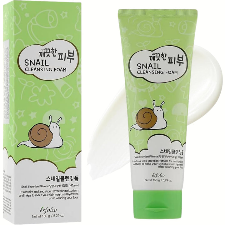 Snail Cleansing Foam – Nourishing Face Wash for Hydrated & Smooth Skin – Korean Skincare with Snail Extract for Deep Pore Cleansing & Anti-Aging – Gentle Foaming Facial Cleanser (5.29Oz-150G)