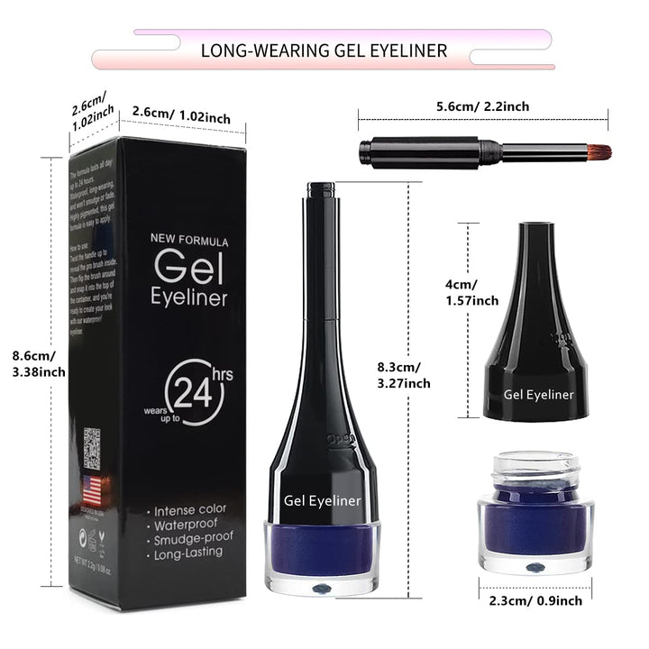2-In-1 Gel Eyeliner Set, Tattoo Eyeliner Waterproof Smudge Proof Gel Cream Eye.