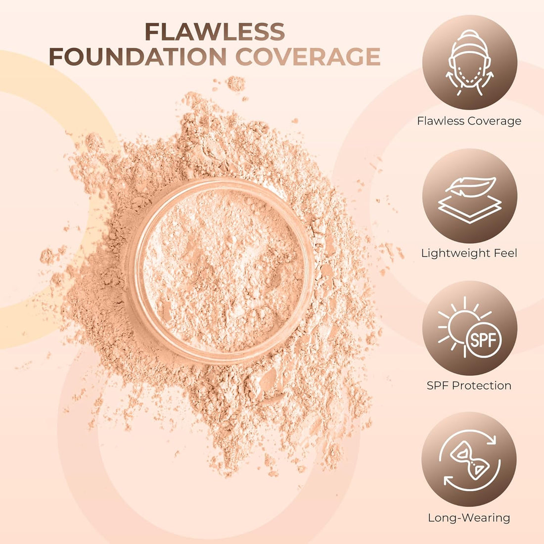 6PC Makeup Kit with Brush (Pink Bisque), All-Natural Loose Powder.