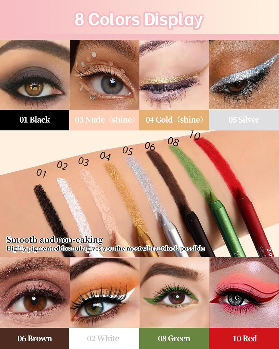 White Green Red Gel Eyeliner Pencil-3Pcs Multi-Use Colored Gel Eye Liner Eyeshadow Pen.
