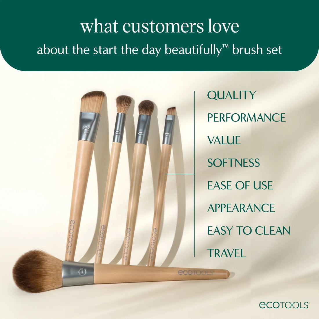 Start the Day Beautifully Makeup Brush Kit with Storage Tray, 6 Piece Set
