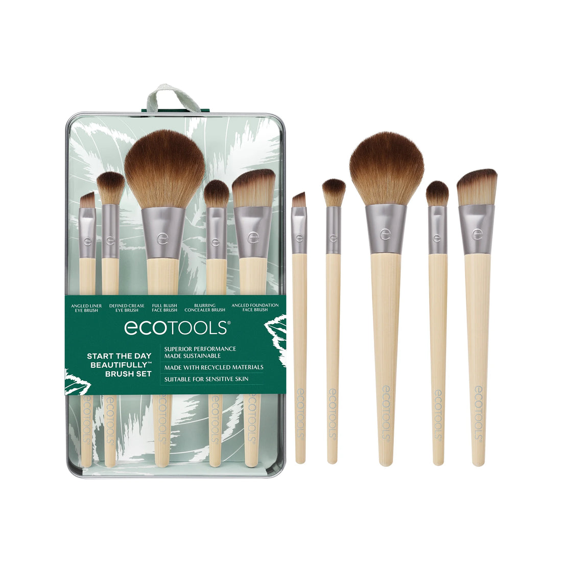 Start the Day Beautifully Makeup Brush Kit with Storage Tray, 6 Piece Set