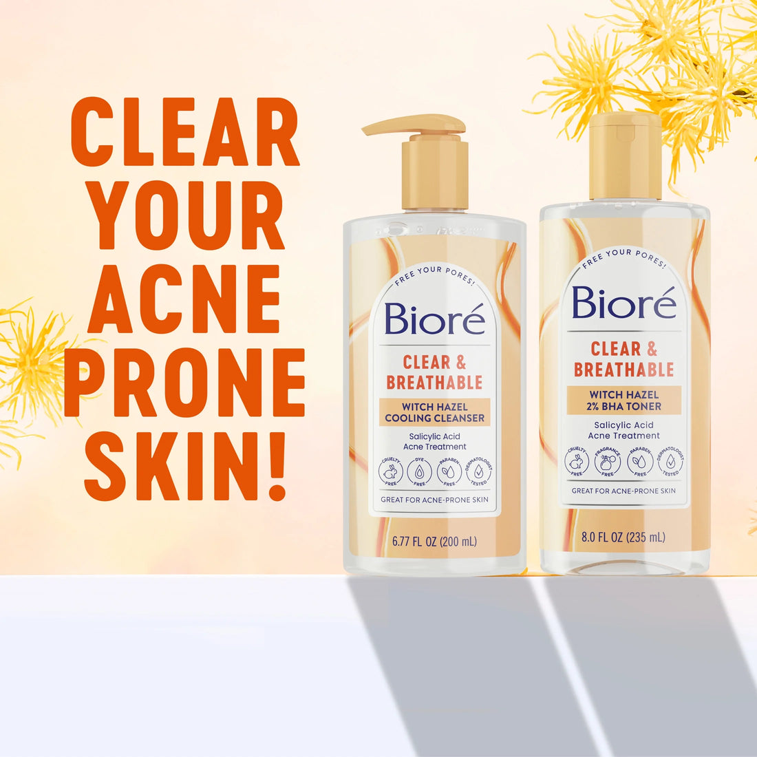 Biore Witch Hazel Face Wash Cleanser, Acne Prone Skin Care, 6.77 Fl Oz