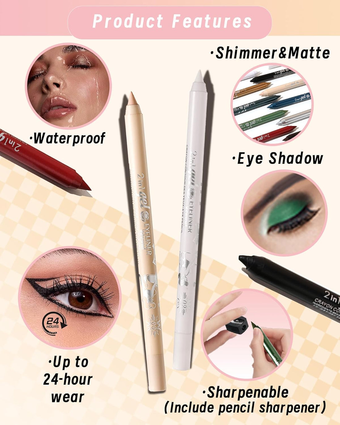 White Green Red Gel Eyeliner Pencil-3Pcs Multi-Use Colored Gel Eye Liner Eyeshadow Pen.