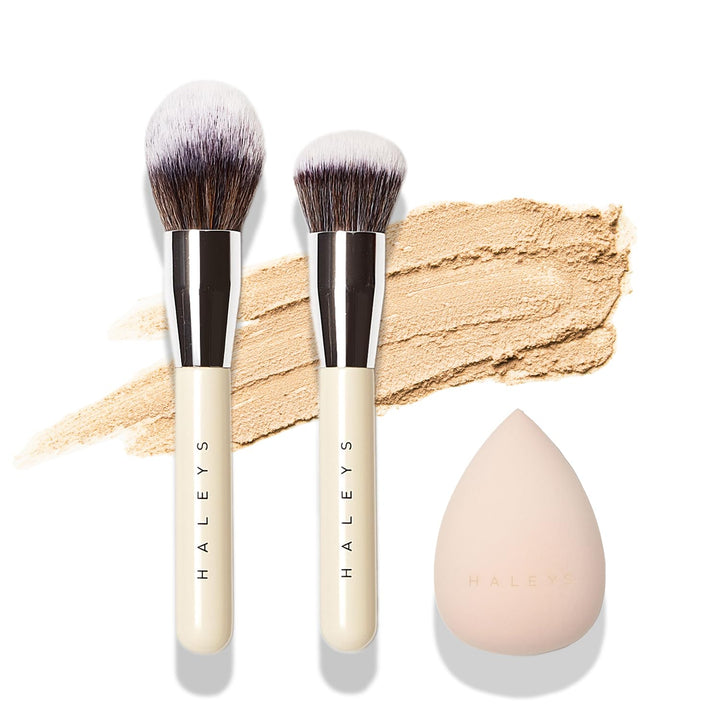 3Pc Makeup Tools Set: Kabuki Brush, Powder Brush, Re-Mix Sponge, Soft, Streak-Free.